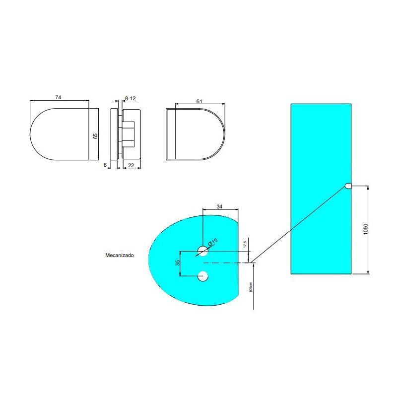 Kit serrure avec gâche horizontal pour porte en verre double 8-12mm, Acier inoxydable