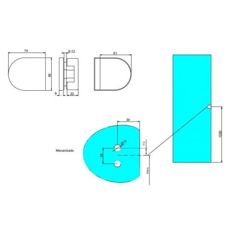Kit serrure avec gâche horizontal pour porte en verre double 8-12mm, Acier inoxydable