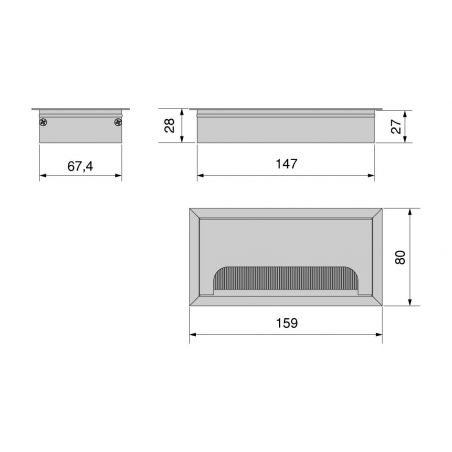 Passe-câbles de table Quadrum rectangulaire, 159x80mm, à encastrer, Blanc