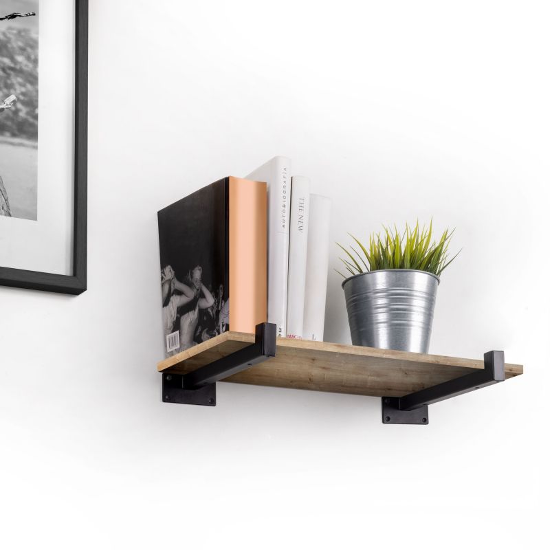 Jeu de 2 supports Shelf pour étagères en bois, droit avec tube carré, Noir