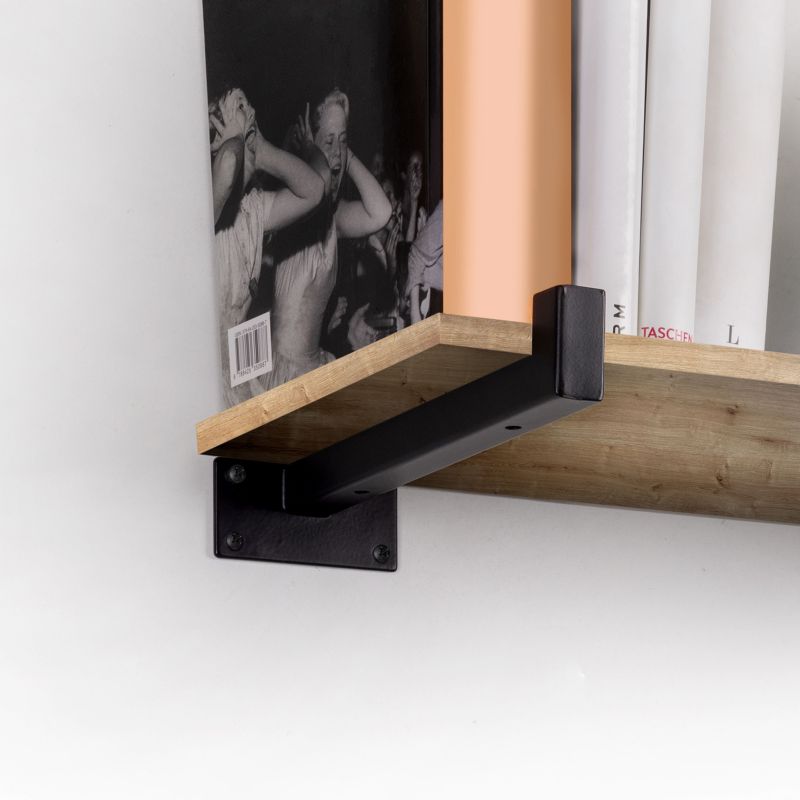 Jeu de 2 supports Shelf pour étagères en bois, droit avec tube carré, Noir