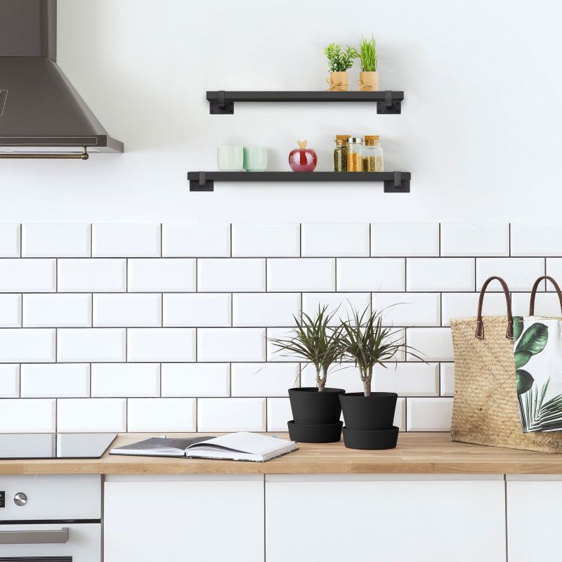 Jeu de 2 supports Shelf pour étagères en bois, droit avec tube carré, Noir