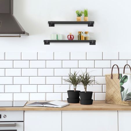Jeu de 2 supports Shelf pour étagères en bois, droit avec tube carré, Noir Jeu de 2 supports Shelf pour étagères en bois, droit avec tube carré, Noir