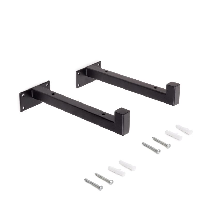 Jeu de 2 supports Shelf pour étagères en bois, droit avec tube carré, Noir