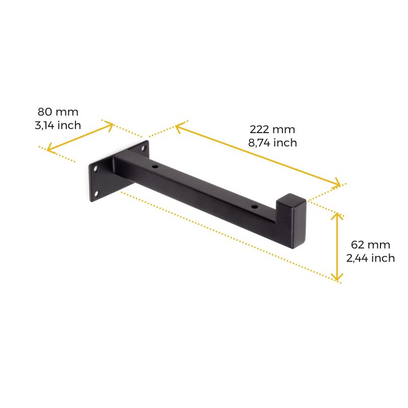 Jeu de 2 supports Shelf pour étagères en bois, droit avec tube carré, Noir