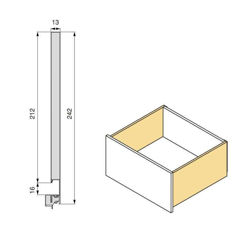 Tiroir Vertex 3D 60kg hauteur 242mm, Profondeur 500mm, Aluminium