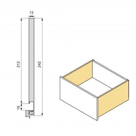 Tiroir Vertex 3D 60kg hauteur 242mm, Profondeur 500mm, Aluminium
