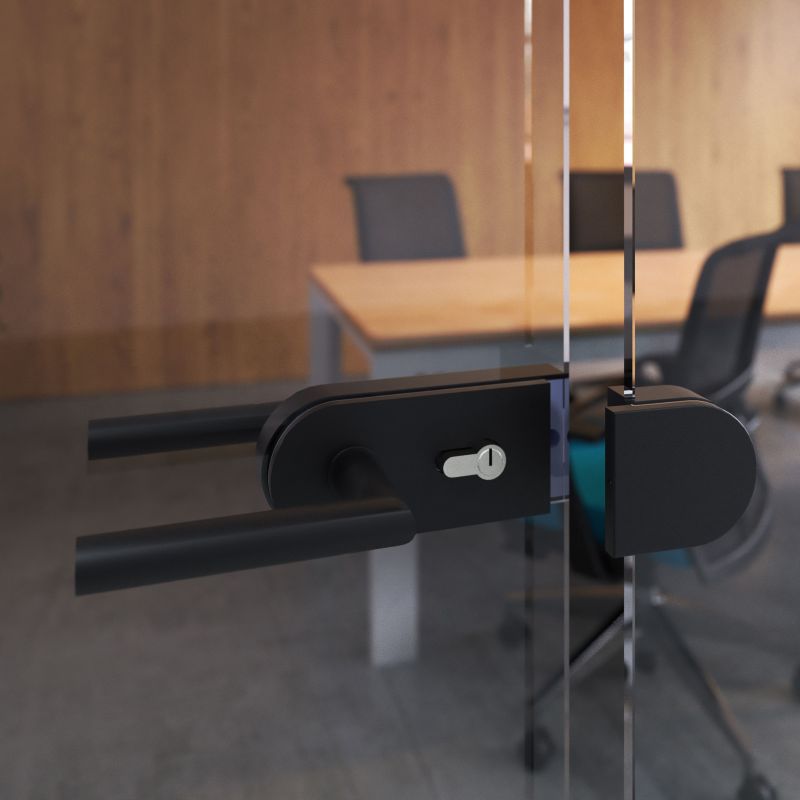 Kit serrure avec gâche horizontal pour porte en verre double 8-12mm, Noir