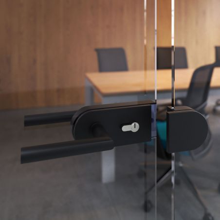 Kit serrure avec gâche horizontal pour porte en verre double 8-12mm, Noir Kit serrure avec gâche horizontal pour porte en verre double 8-12mm, Noir
