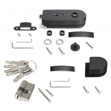 Kit serrure avec gâche horizontal pour porte en verre double 8-12mm, Noir Kit serrure avec gâche horizontal pour porte en verre double 8-12mm, Noir