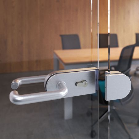 Kit serrure avec gâche horizontal pour porte en verre double 8-12mm, Anodisé mat Kit serrure avec gâche horizontal pour porte en verre double 8-12mm, Anodisé mat