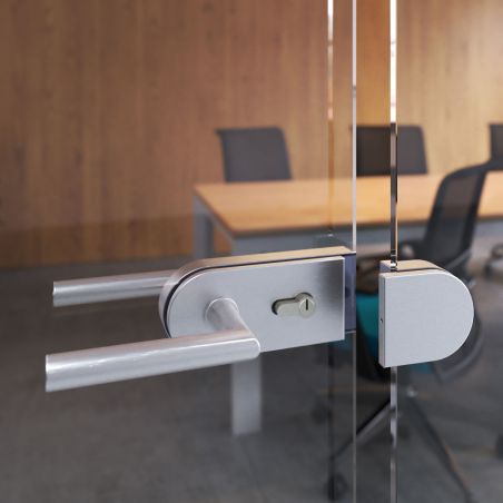 Kit serrure avec gâche horizontal pour porte en verre double 8-12mm, Anodisé mat Kit serrure avec gâche horizontal pour porte en verre double 8-12mm, Anodisé mat