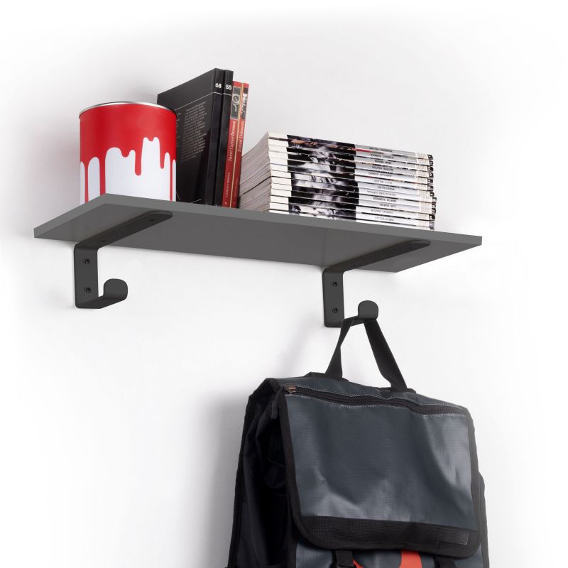 Jeu de 2 supports Shelf pour étagères en bois avec patère intégrée, Noir