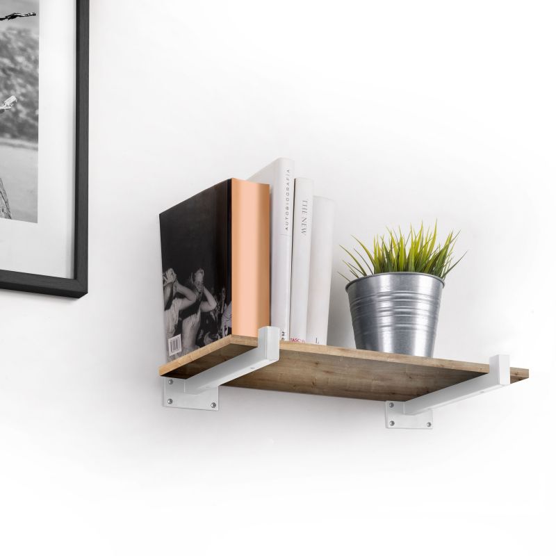 Jeu de 2 supports Shelf pour étagères en bois, droit avec tube carré, Blanc