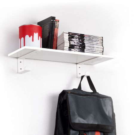 Jeu de 2 supports Shelf pour étagères en bois avec patère intégrée, Blanc Jeu de 2 supports Shelf pour étagères en bois avec patère intégrée, Blanc