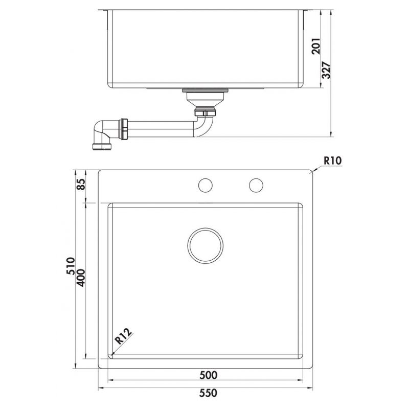 Corno Piu PR4, Evier encastrable, acier inox