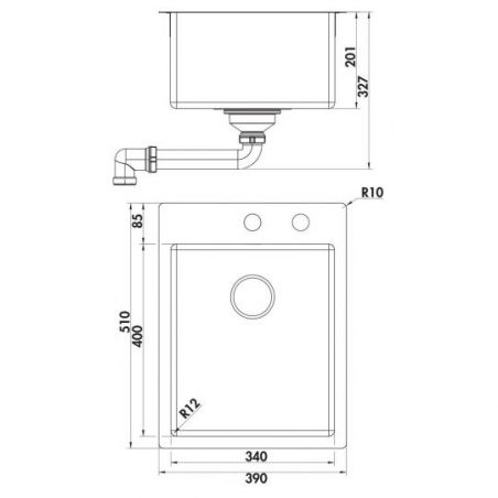 Corno Piu PR2, Evier encastrable, acier inox Corno Piu PR2, Evier encastrable, acier inox
