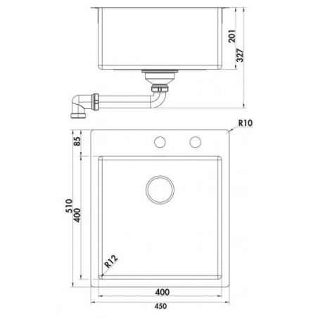 Corno Piu PR3, Evier encastrable, acier inox Corno Piu PR3, Evier encastrable, acier inox