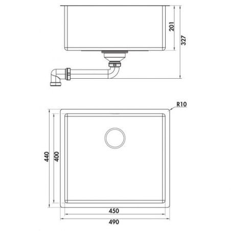 Corno Piu PFU5, Evier encastrable, acier inox Corno Piu PFU5, Evier encastrable, acier inox