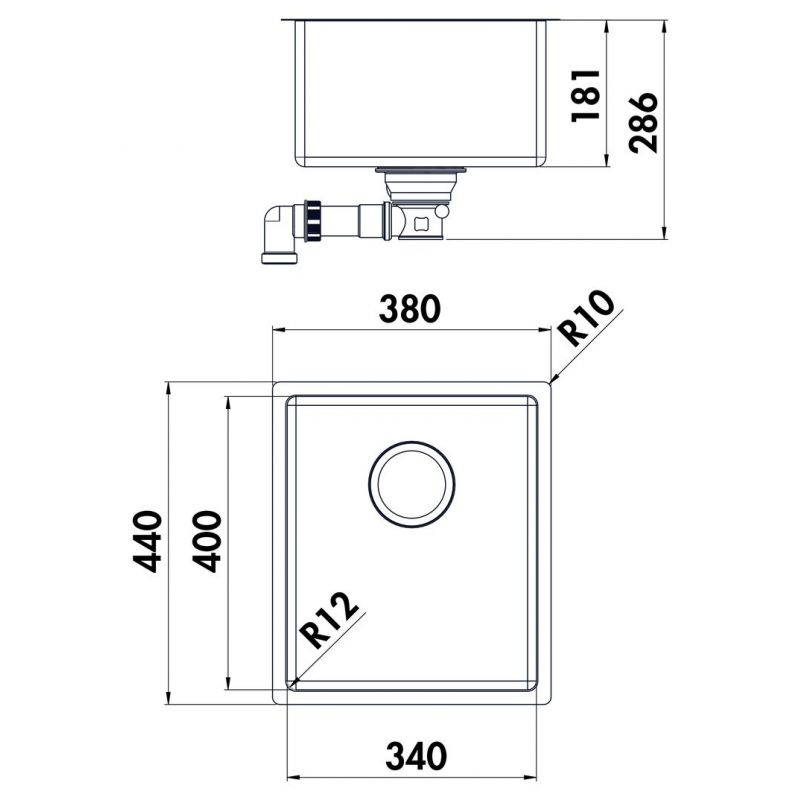 Corno Basso 2, Evier encastrable, acier inox