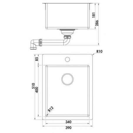 Corno Basso PR2, Evier encastrable, acier inox Corno Basso PR2, Evier encastrable, acier inox