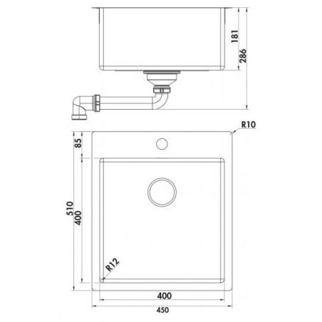 Corno Basso PR3, Evier encastrable, acier inox Corno Basso PR3, Evier encastrable, acier inox