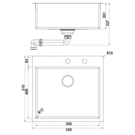 Lot Corno Piu PR4, Evier encastrable avec robinetterie Fuoco 1 Lot Corno Piu PR4, Evier encastrable avec robinetterie Fuoco 1