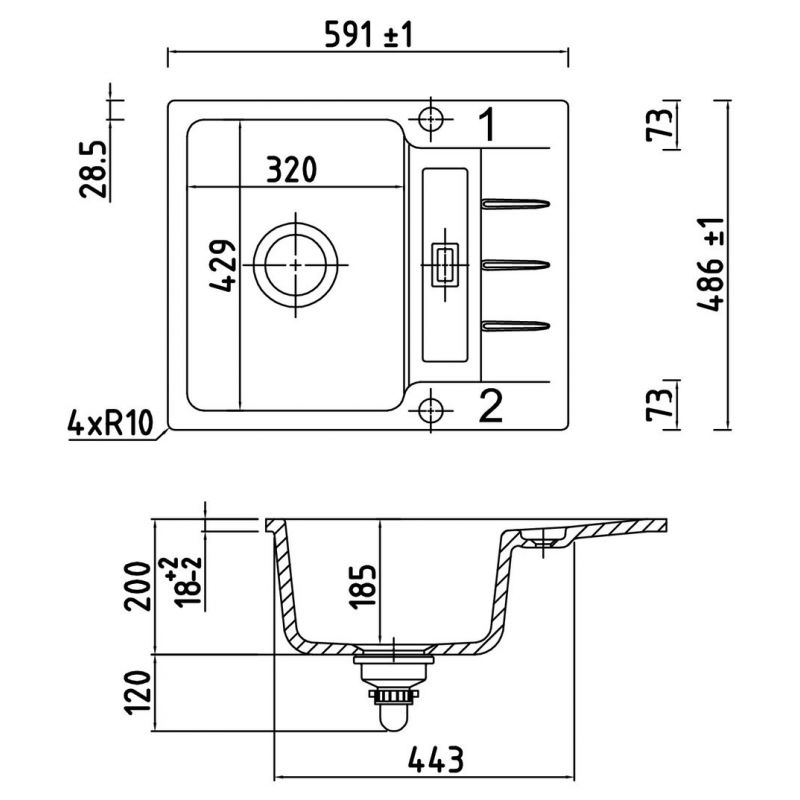LineUP 2F, Evier à bord affleurant, Blanc mat