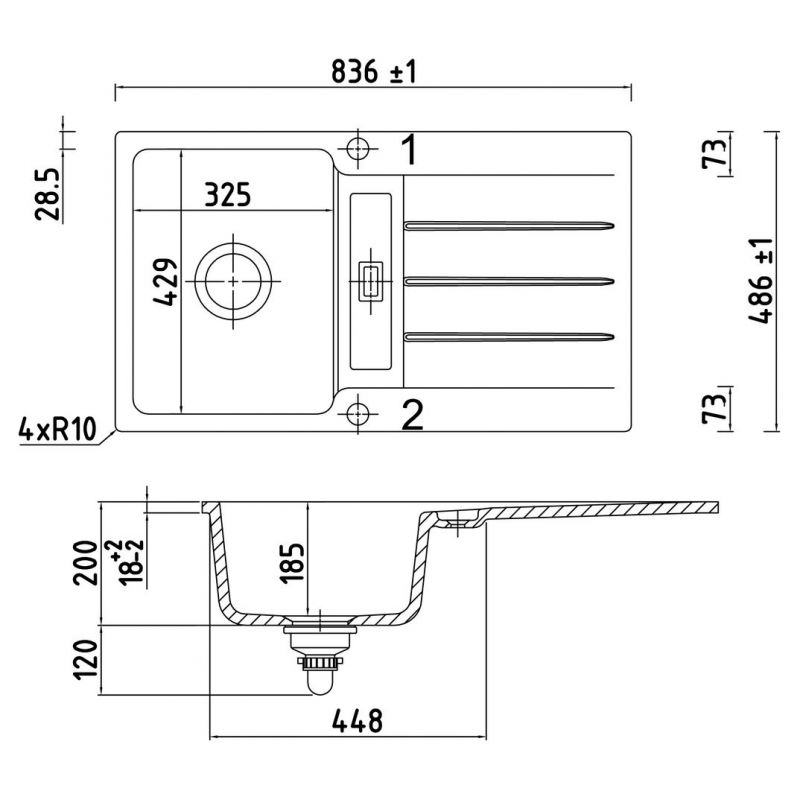 LineUP 1F, Evier à bord affleurant, blanc mat