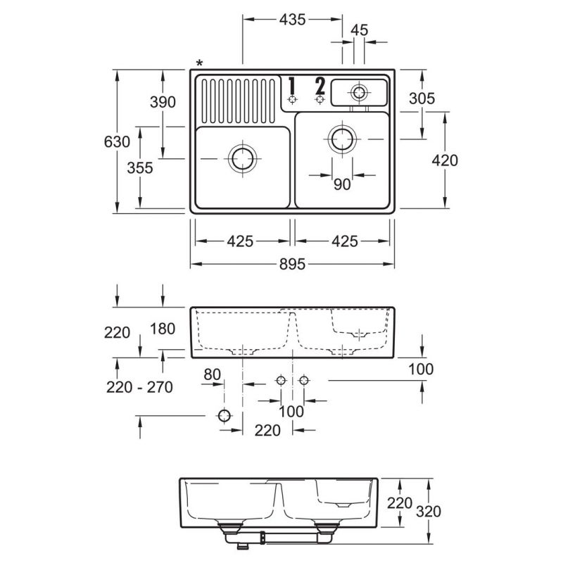 Evier à deux bacs, Graphite