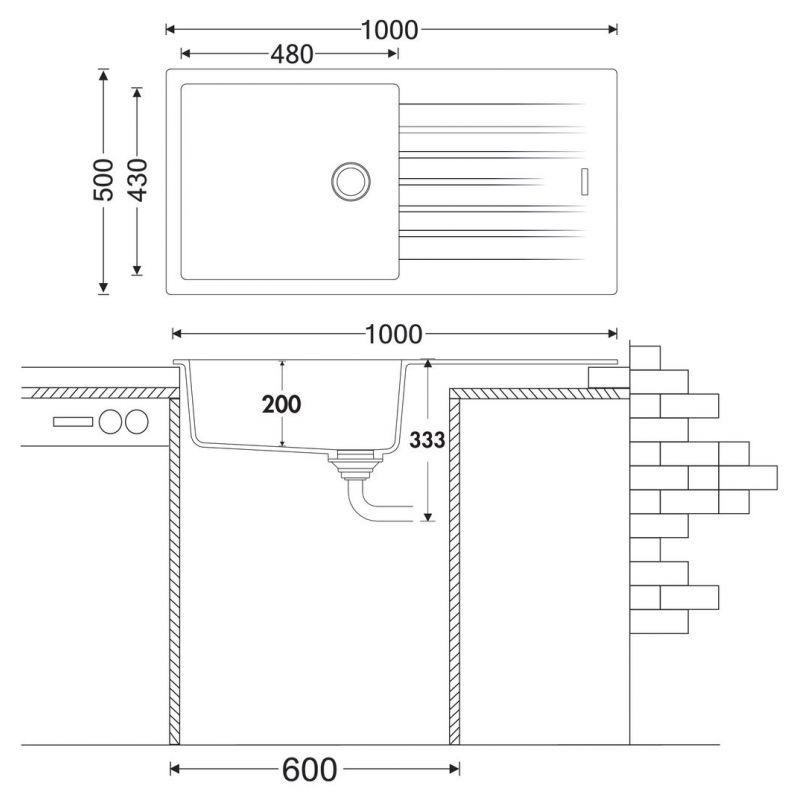 Angola 100 L, Evier encastrable, granite concrete