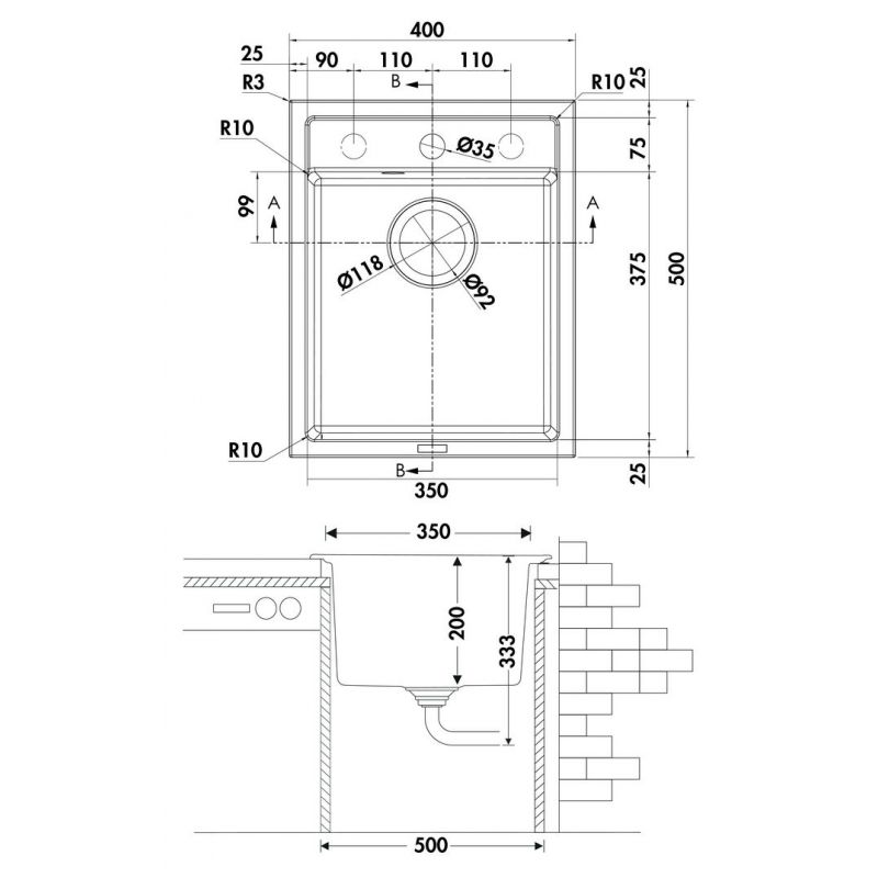 Angola 40, Evier encastrable, granite concrete