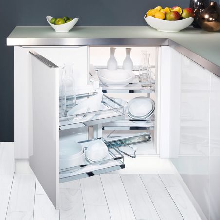 Ferrure Magic Corner Arena Style Blanc Sens Droit avec amortisseur pour porte de 450 mm Ferrure Magic Corner Arena Style Blanc Sens Droit avec amortisseur pour porte de 450 mm