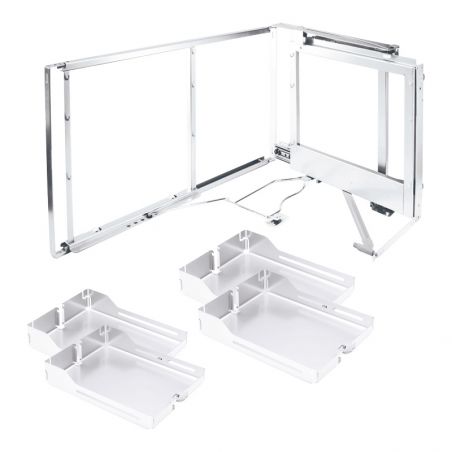 Ferrure Magic Corner Libell Blanc Sens Droit avec amortisseur pour porte de 450 mm Ferrure Magic Corner Libell Blanc Sens Droit avec amortisseur pour porte de 450 mm