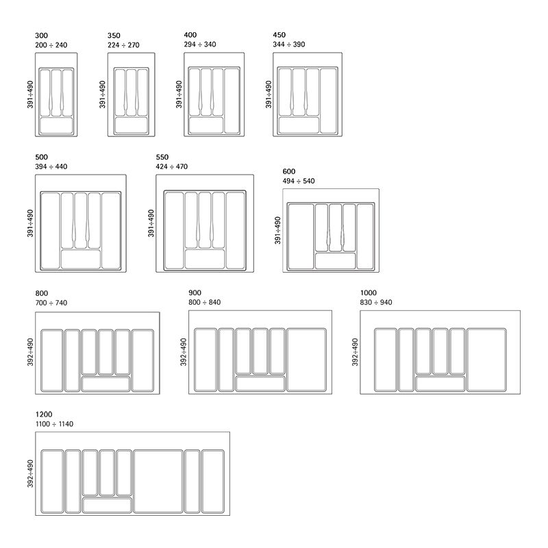 Range-couverts PVC Gris aluminium pour caisson de 400 mm