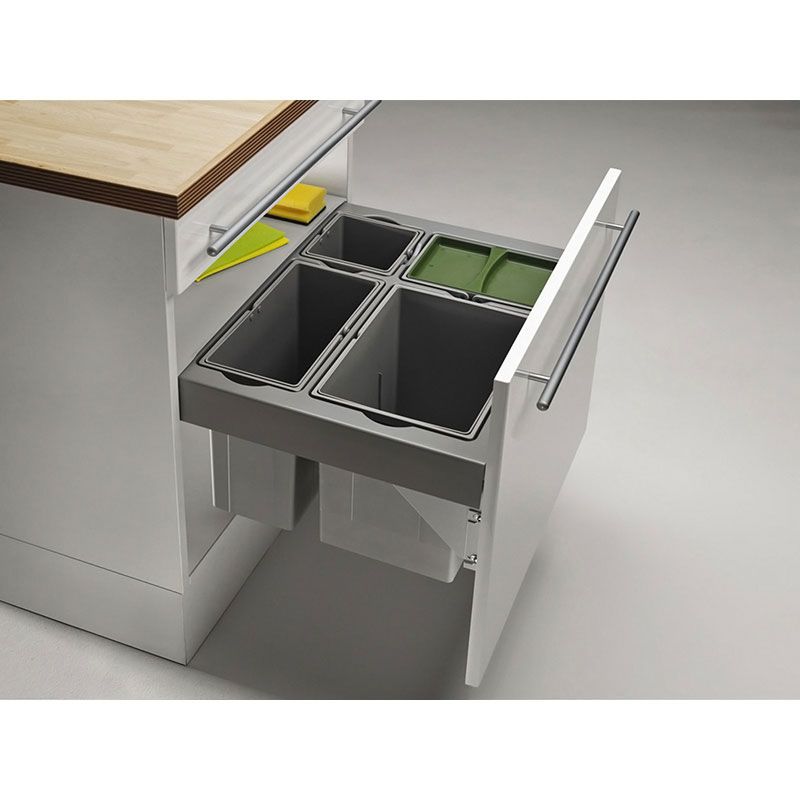Poubelle coulissante suspendue 41L 4 bacs