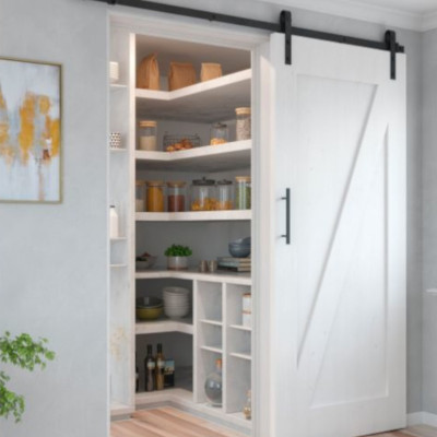 Kit de quincaillerie pour porte coulissante suspendue en bois avec fermeture souple, porte non incluse, Noir