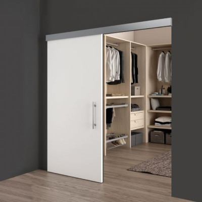 Kit système Rail coulissant pour porte coulissante en bois avec fermeture souple, 80kg, Anodisé mat