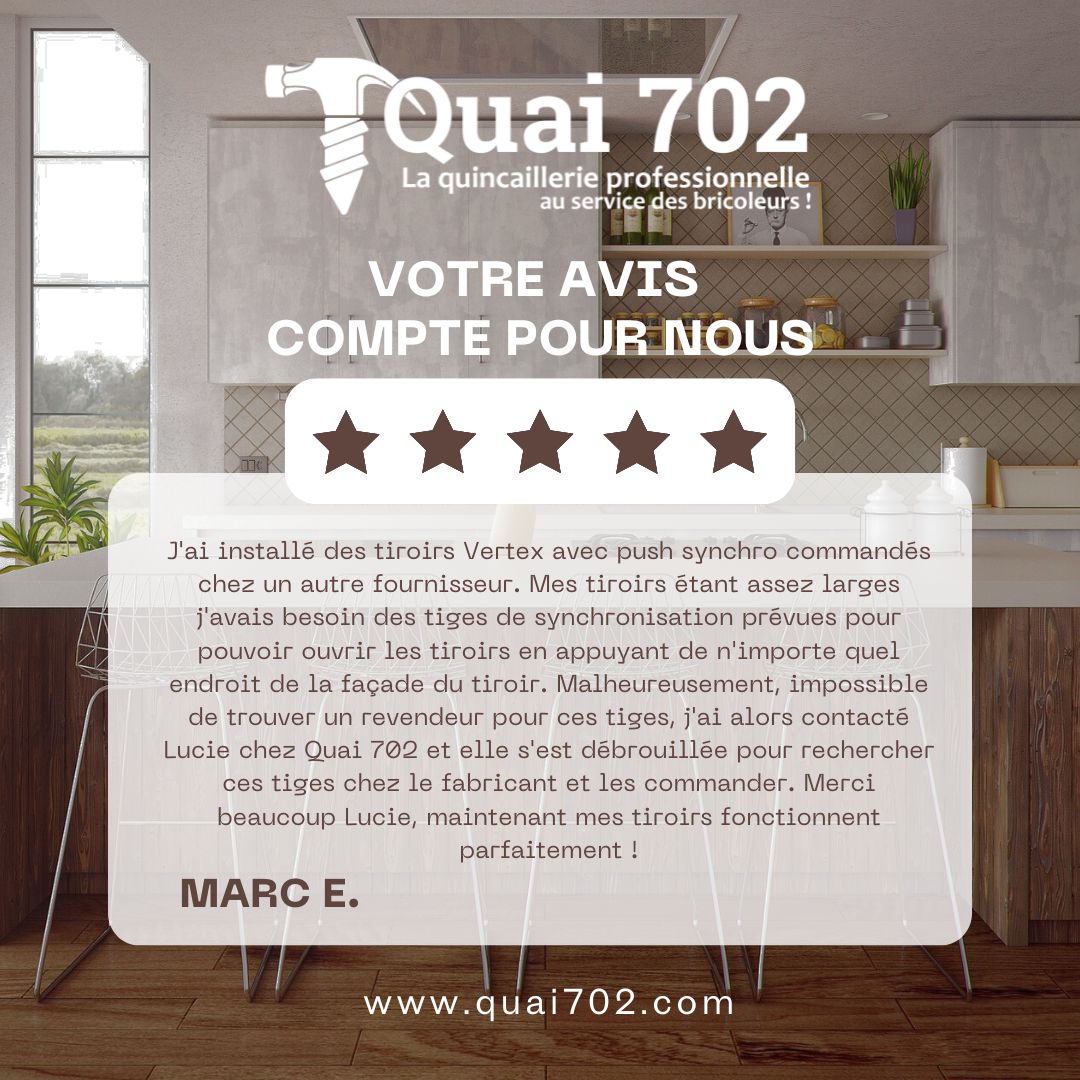 Avis de Marc après la recherche par Quai 702 de tiges de synchronisation pour ses tiroirs Vertex - Quai 702