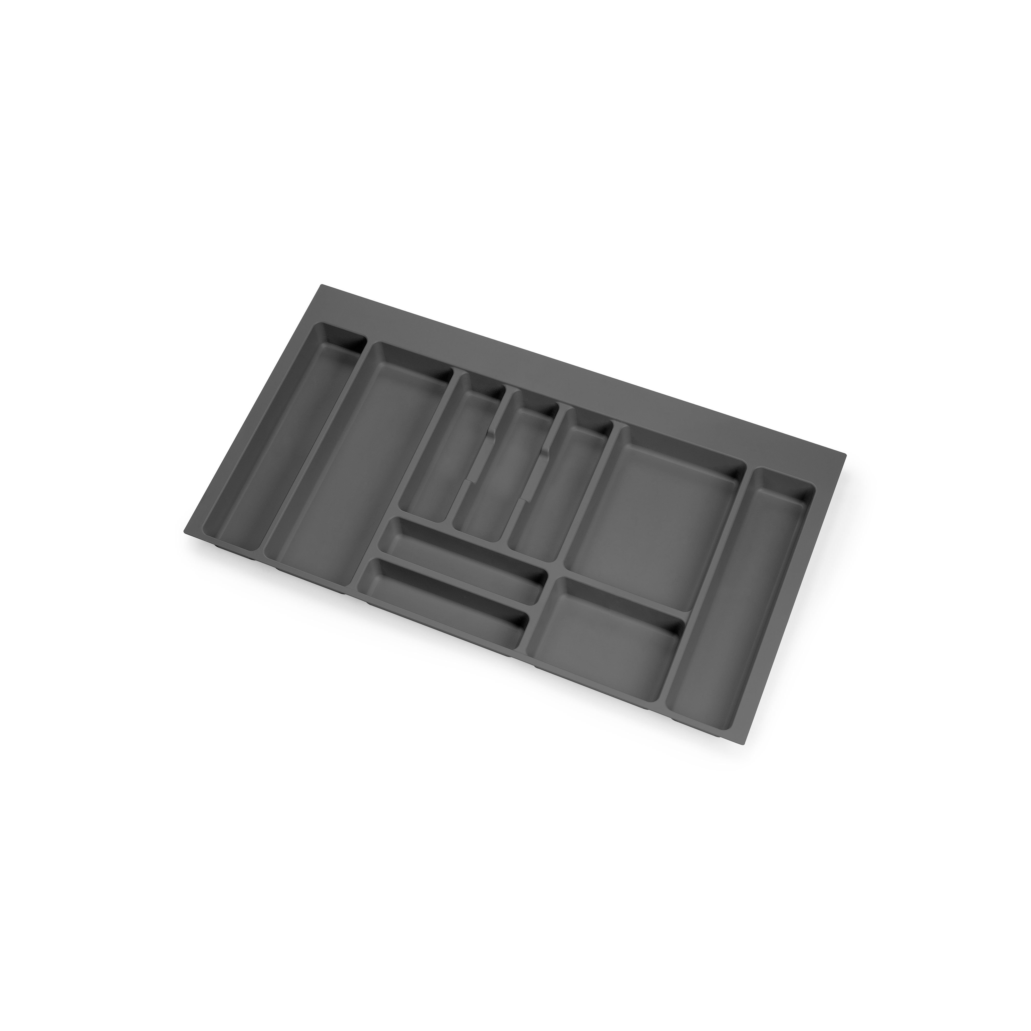 Range-couverts Optima en PVC gris anthracite avec compartiments pour couverts et ustensiles, pour tiroir de 900 mm